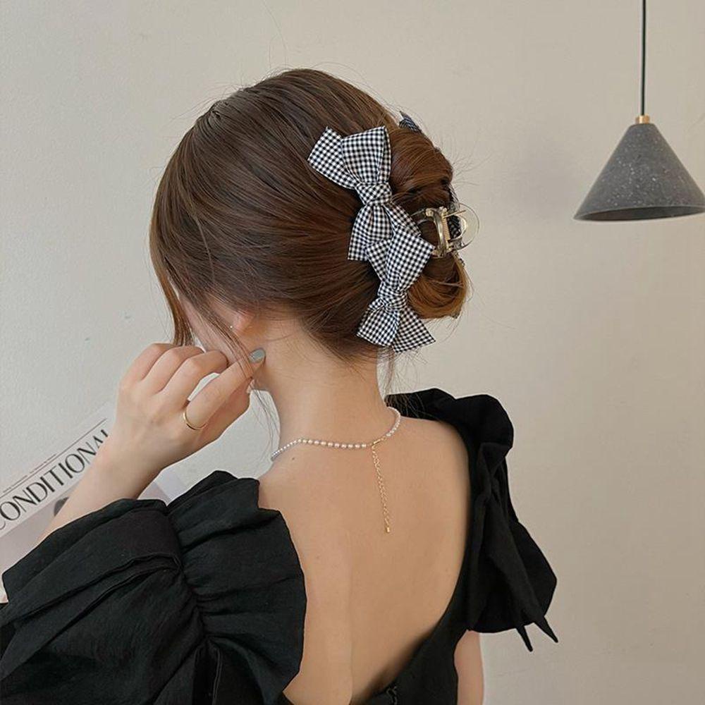 Kẹp Tóc Nơ Họa Tiết Kẻ Sọc Phong Cách Vintage Thời Trang Thu Đông
