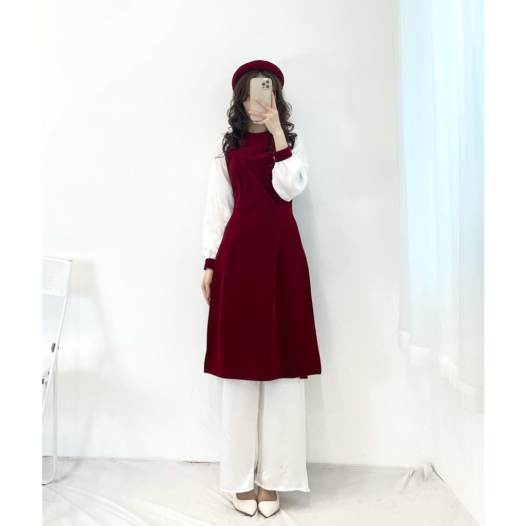 (FREESHIP) set  áo dài nhung cách tân kèm mấn new miho.house