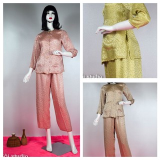 Bộ Bà Ba Thêu ,Áo 2 Túi  THÁI TUẤN Vải Gấm Trung Niên Loại : Tay Dài. Quần dài