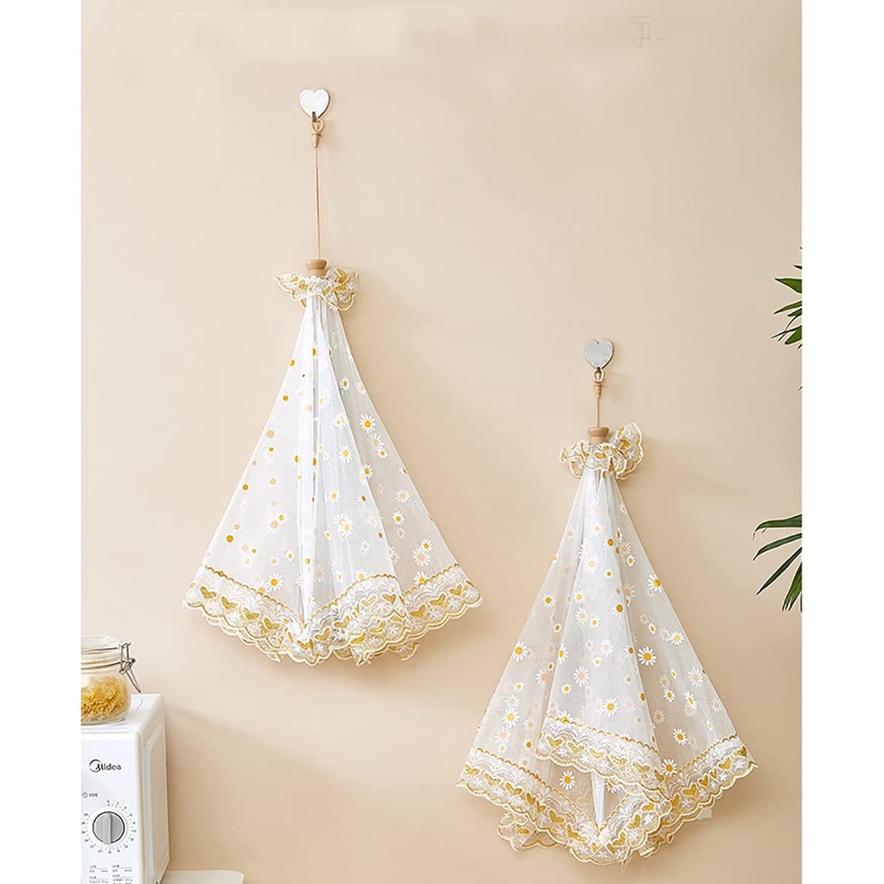 Lồng Bàn Tròn Đậy Thức Ăn Chống Bụi Phối Ren Thoáng Khí Gấp Gọn Tiện Dụng Ốp