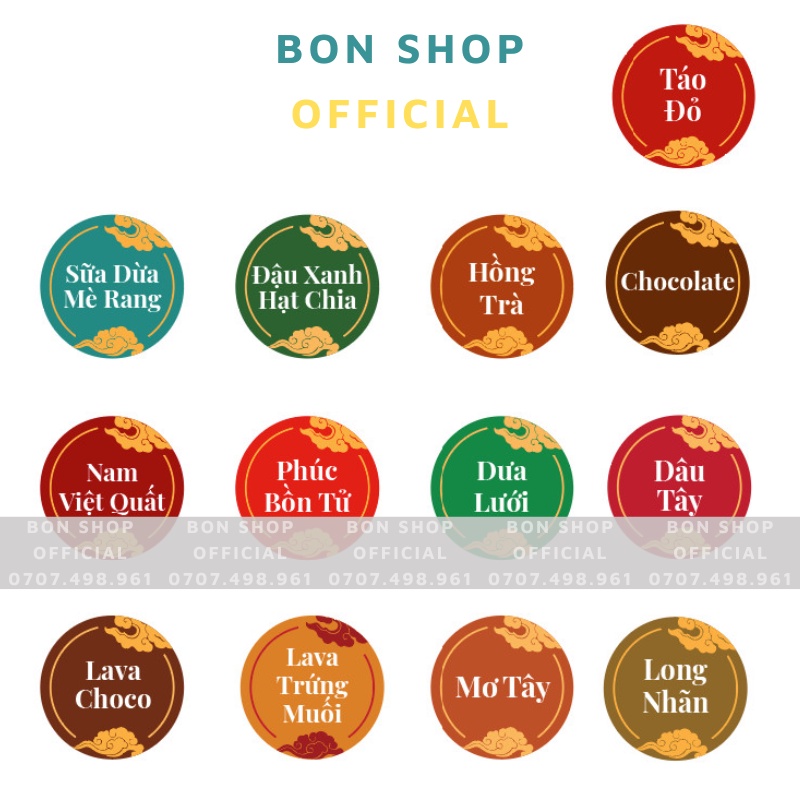 Tem (Sticker) dán nhân bánh Trung Thu Sơn Thuỷ tròn cao cấp 10 tem/tờ