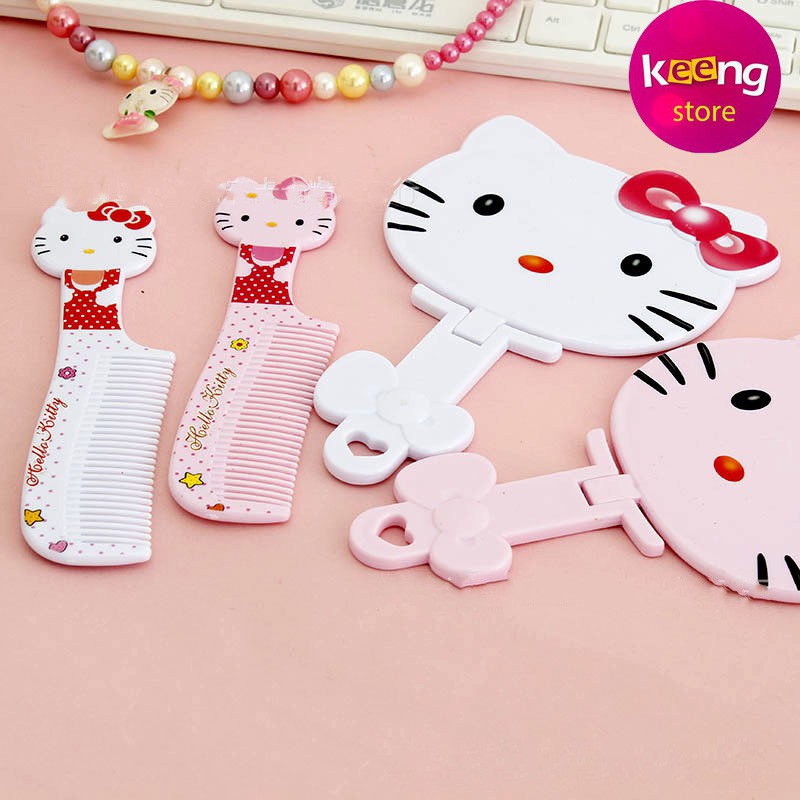 Gương trang điểm cầm tay Hello kitty kèm lược dễ thương siêu cute đáng yêu bỏ túi tiện dụng