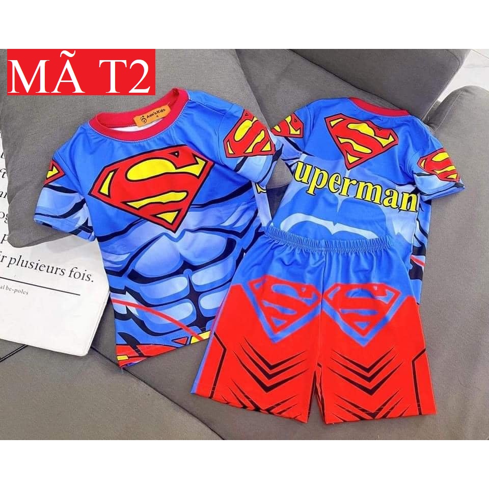 Bộ cộc tay cho bé trai chất thun lạnh in 3D spider man, siêu nhân,thor, captain americar, quần áo trẻ em