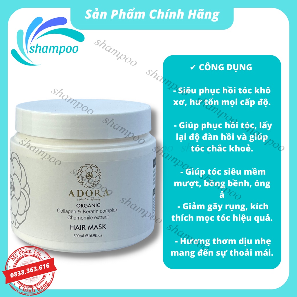 Kem ủ tóc phục hồi siêu mượt collagen ADORA organic dưỡng tóc chuyên sâu