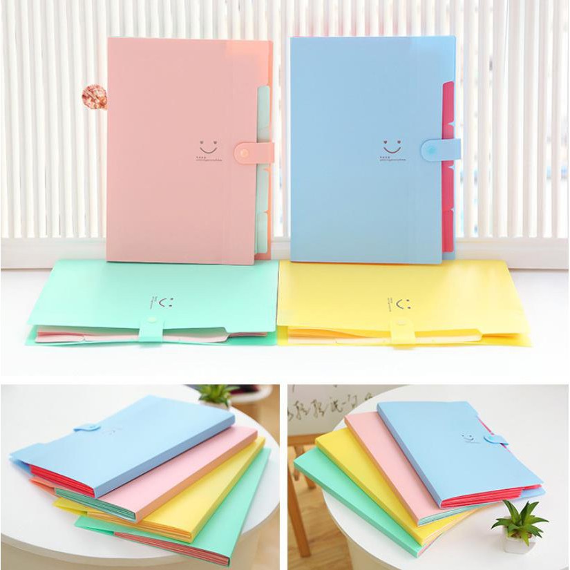 Bìa Đựng Tài Liệu 5 Ngăn Khổ A4 10 Màu Có Nút Bấm Tiện Dụng