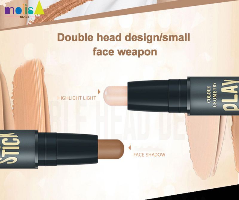 [ready] Colour Geometry Double-head V Face Trimming Stick High-light Shadow Concealer Bar Contour Stick Repair bar Nasal shadow Trimming highlight Concealer shadow (d) Bastão Corretivo Feminino Duas Cores Com Duas Pontas / Uso Facial / Corretivo / MOLI