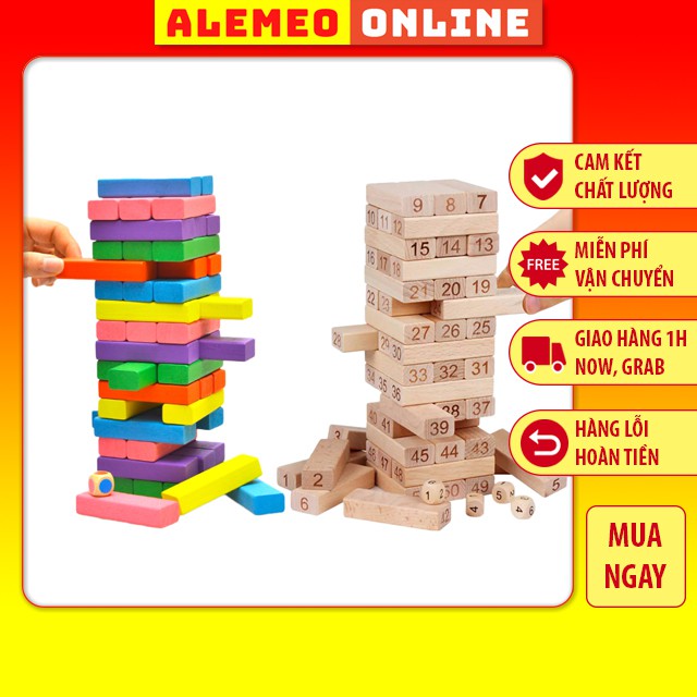 Bộ đồ chơi trẻ em rút gỗ 54 thanh domino cho bé trai bé gái luyện thông minh, cẩn thận, khéo léo - Alemeo Online