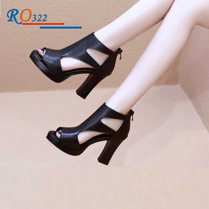 Giày sandal nữ cao gót 8cm hàng hiệu rosata màu đen ro322