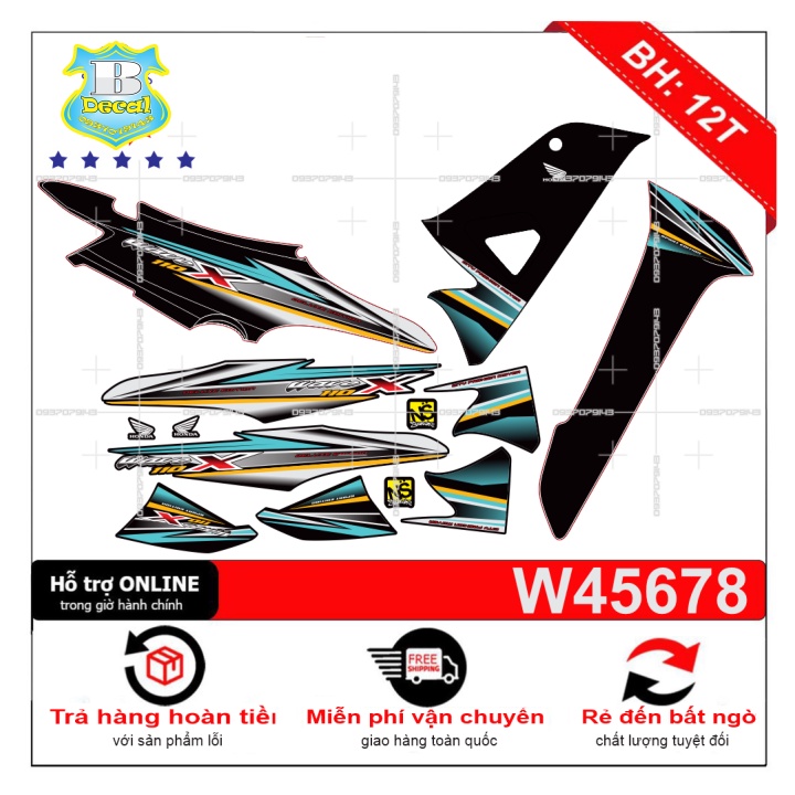 ( Quí khách vui lòng mang ra tiệm cho thợ dán ) Tem wave X 2016 xanh đen