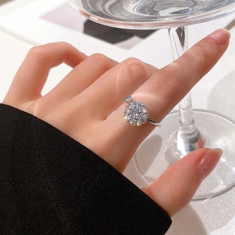 Nhẫn hở hình hoa đính đá Zircon đơn giản thời trang Hàn Quốc
