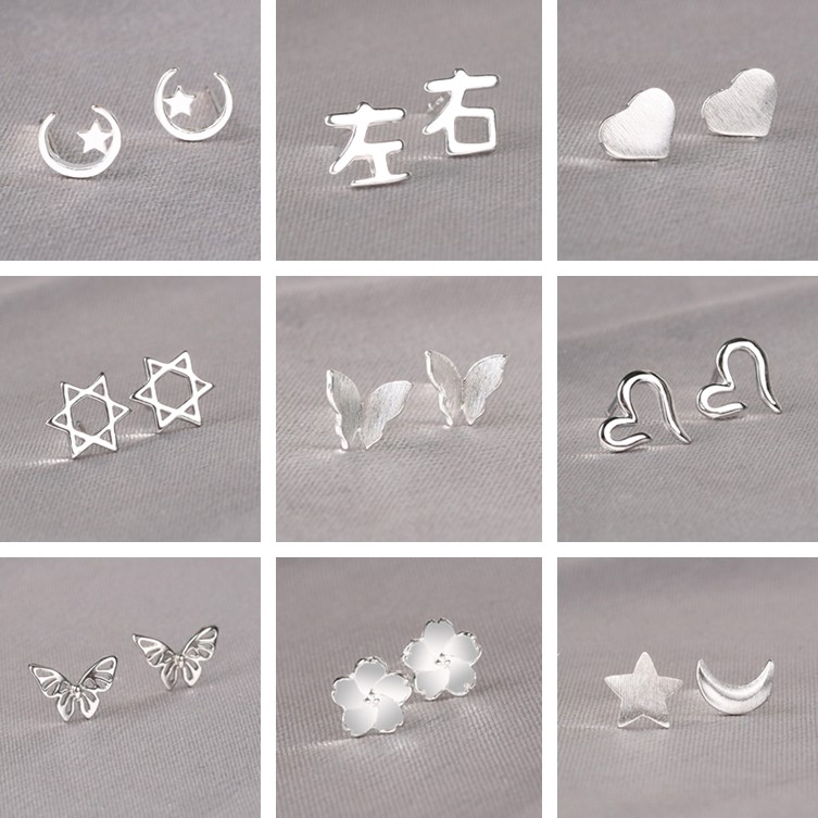 Random earrings Hoa tai mạ bạc 925 mini dễ thương cho nữ