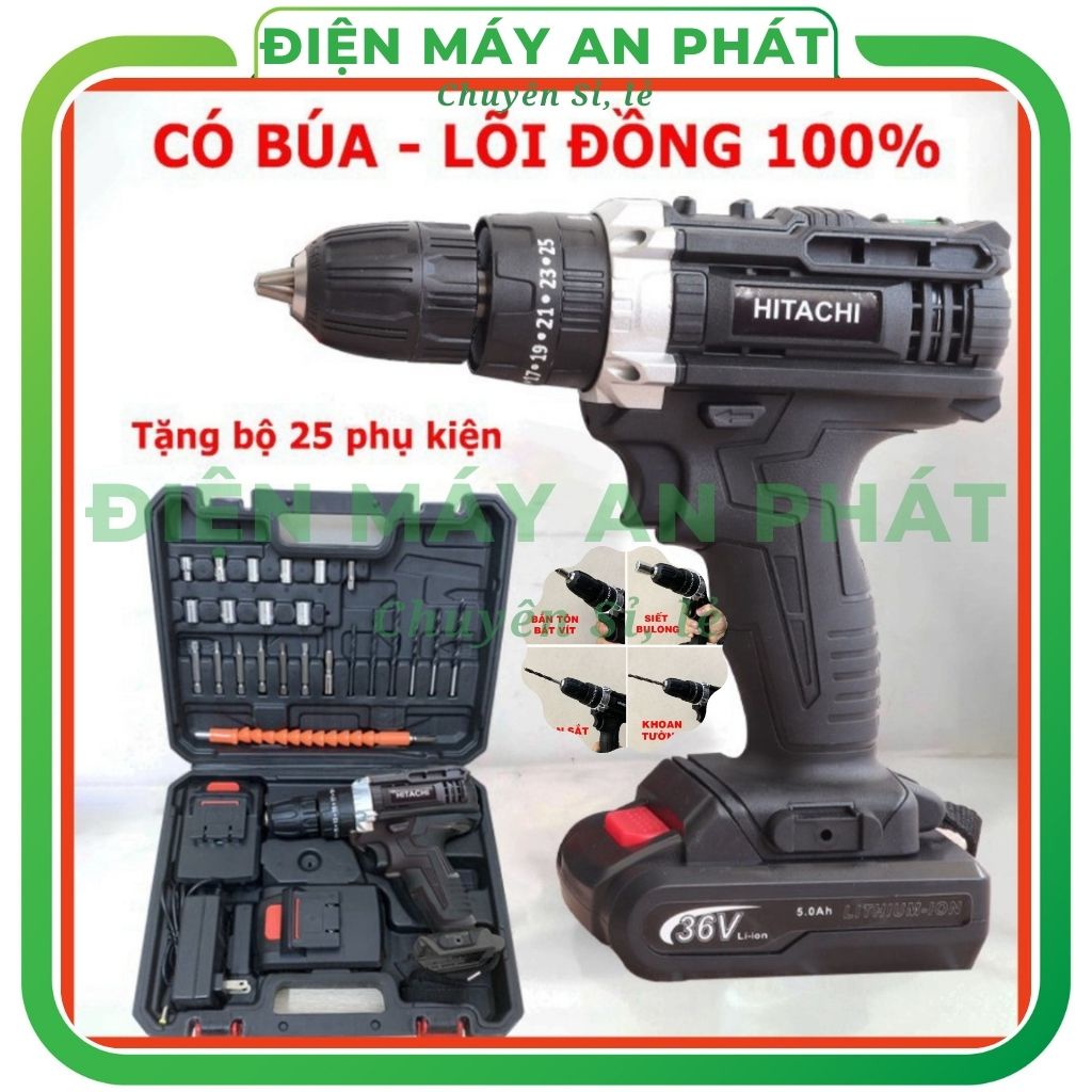 khoan pin Hitachi 36V pin máy bắn vít cầm tay mini đa chức năng- Tặng Bộ Phụ Kiện 24 Chi Tiết