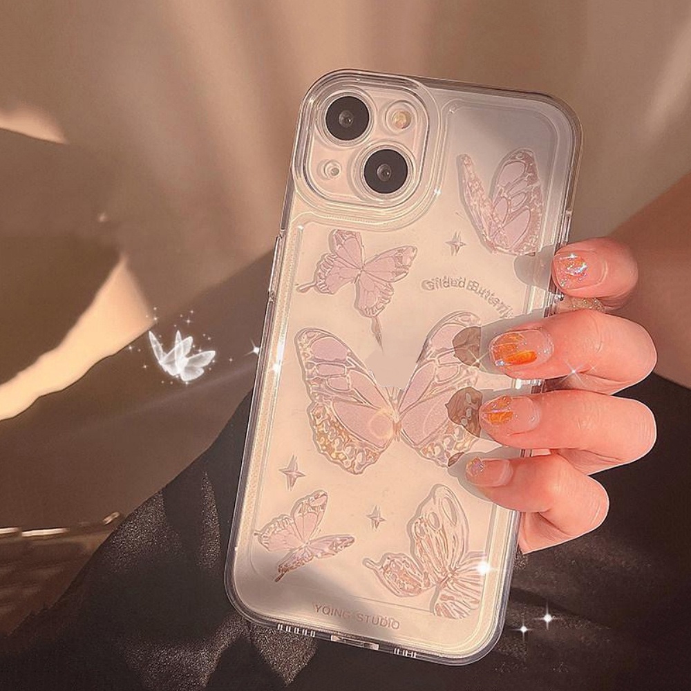 Ốp Điện Thoại TPU Dẻo Trong Suốt Họa Tiết Bươm Bướm Cho iPhone 14 13 12 11 Pro X XR XS Max 6 6S 7 8 Plus