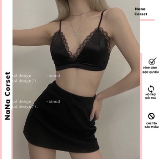 Áo lót bralette satin trơn viền ren