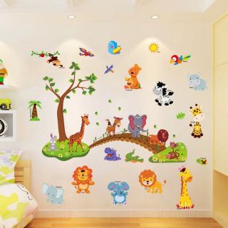 DECAL DÁN TƯỜNG THÚ QUA CẦU VÀ THÚ TIÊNG ANH TO