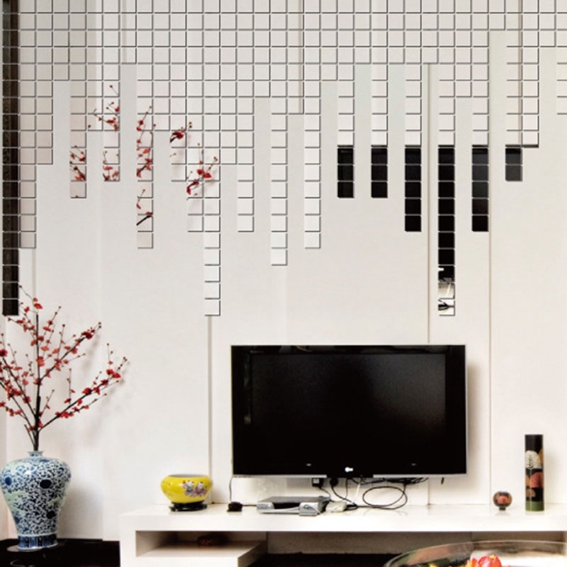 Bộ 100 miếng dán tường tráng gương vuông 2 * 2cm thiết kế tiện dụng