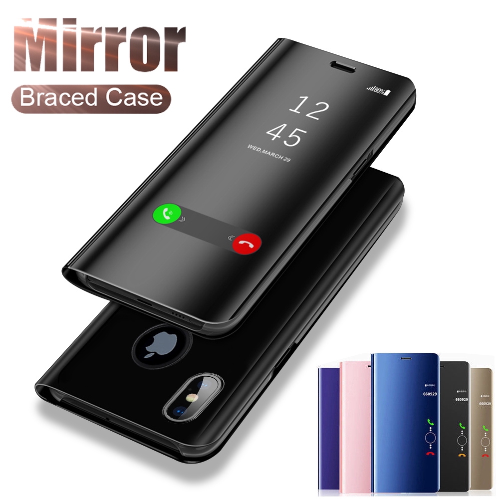 Clear Smart View Mirror Leather Phone Case For iPhone X 8 7 6 6S Plus Flip Stand Cover For XS MAX XR