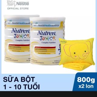 Bộ 2 lon sữa Nutren Junior 800g tặng bộ gối mền ngẫu nhiên
