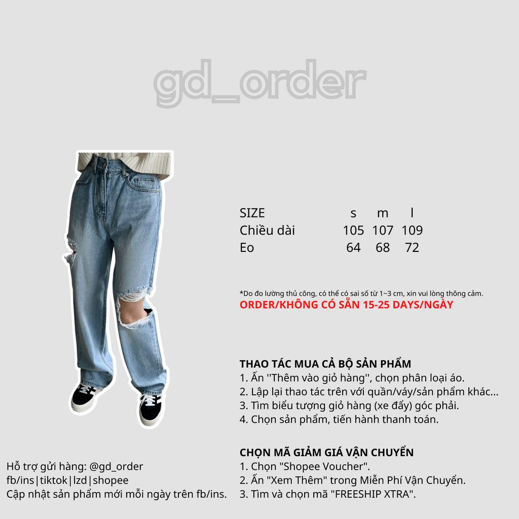 Q6|Quần jeans bò nữ ống rộng lưng cao rách gối hàn quốc basic dễ mặc đi học, đi chơi gd_order