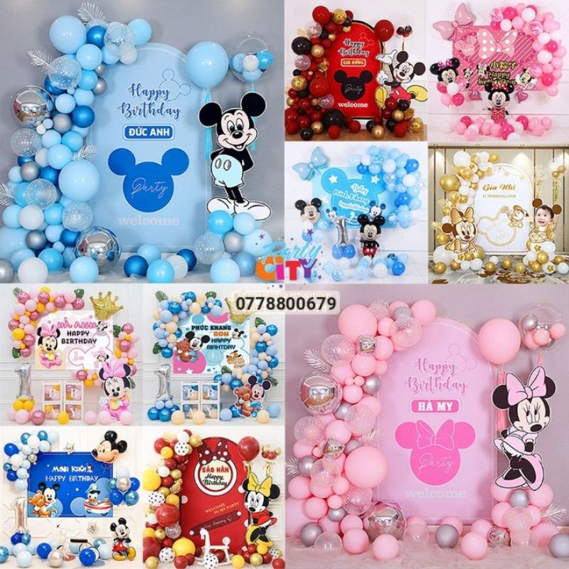 (KÈM BACKDROP IN TÊN BÉ +BƠM+KEO DÁN )SET BÓNG SINH NHẬT CHUỘT MICKEY MS189