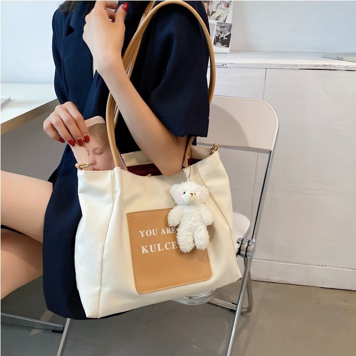 Túi tote vải cavan - túi xách nữ đeo vai, size to, phong cách vintage, retro - Tặng kèm móc khóa gấu - TX017