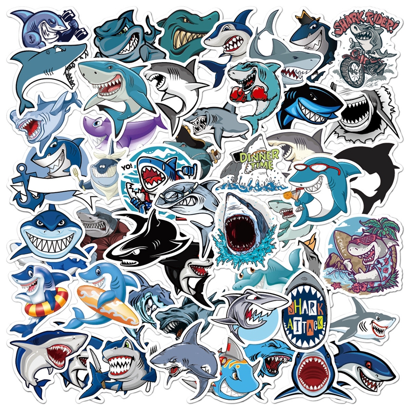 Set 50 Sticker Thiết Kế Hình Cá Mập Dễ THương
