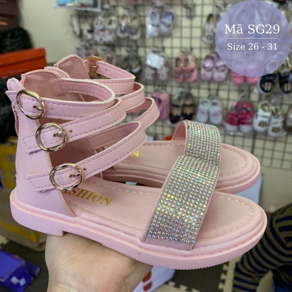 Sandal cho bé gái SG29 babyhattieu màu hồng cho trẻ em 3 - 12 tuổi chống trơn trượt có khóa kéo mang êm không đau chân