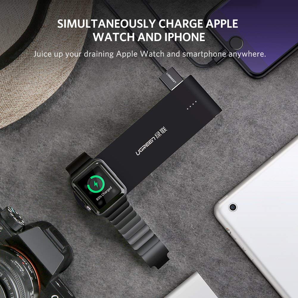 Sạc cho các dòng Apple Watch Series 6/5/4/3/2/1/Nike+/Herms + Sạc dự phòng iPhone chính hãng Ugreen 2200mAh (Đen)