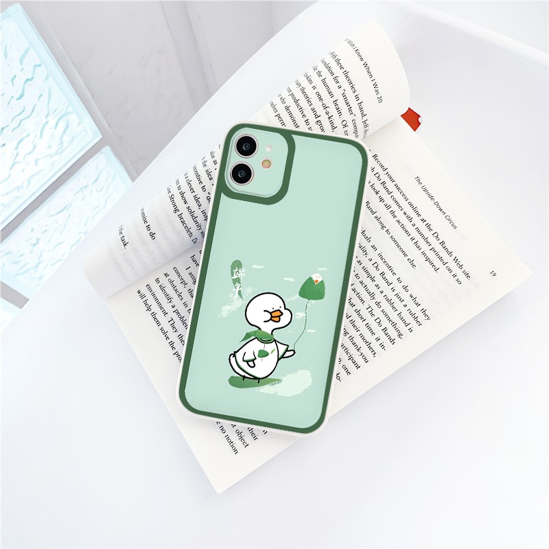 Ốp iphone - Ốp lưng iphone cạnh vuông Vịt cầm lá dành cho ip 6 đến 14promax - ng219