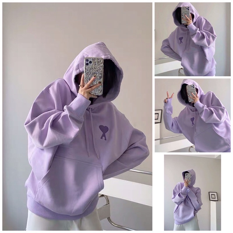 Áo nỉ mũ hoodie màu tím pastel ngọt ngào form rộng nỉ ngoại nhập (ảnh thật_annstore)