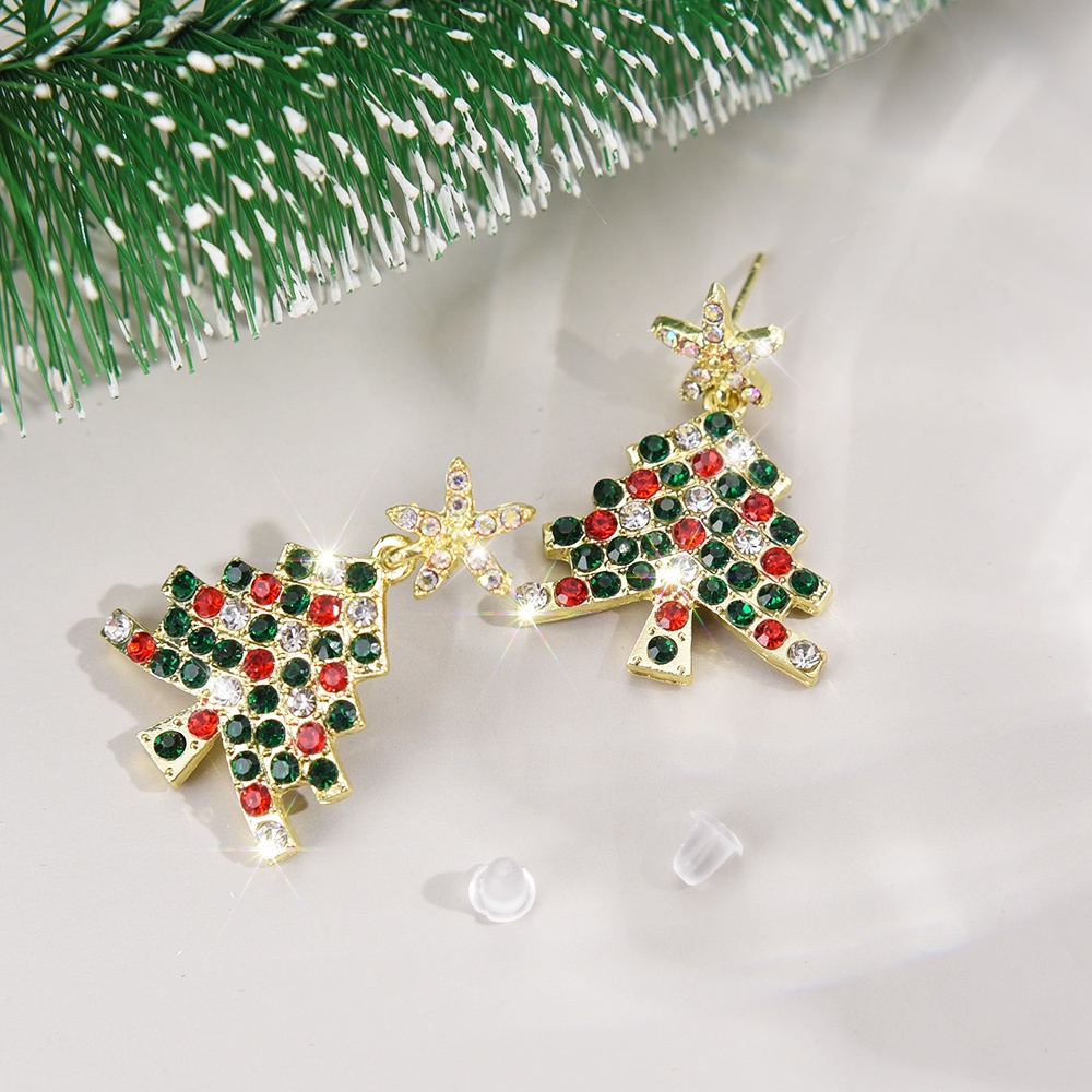 1 Đôi Bông Tai Hình Cây Thông Giáng Sinh Đính Đá Zircon Nhiều Màu Sang Trọng Thời Trang Cho Nữ