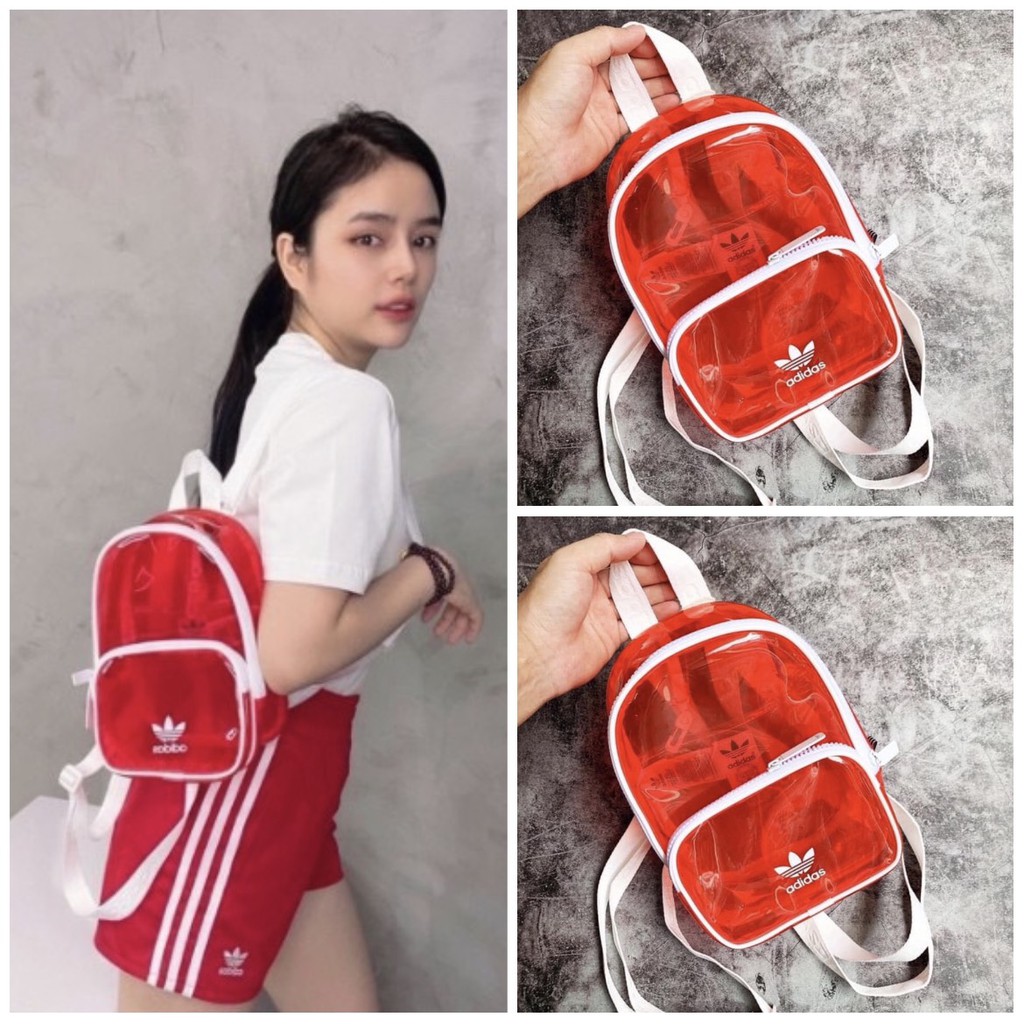 HÀNG XUẤT XỊN Balo ADIDAS mini màu đỏ trong suốt chống nước thời trang phong cách hàng quốc