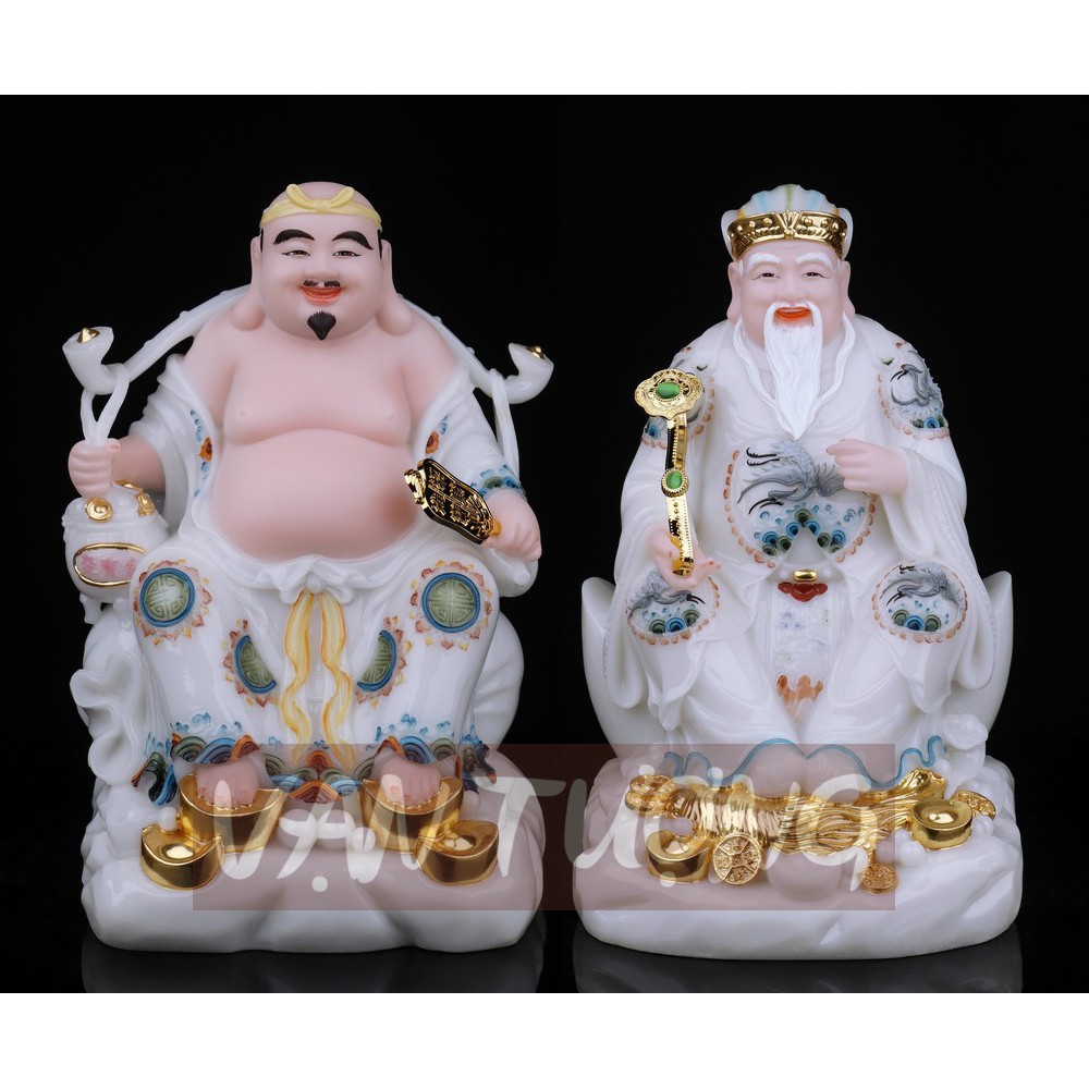 Tượng Thần Tài Thổ Địa Đá Cao Cấp Mẫu Mới Có Túi Hút Lộc Màu trắng