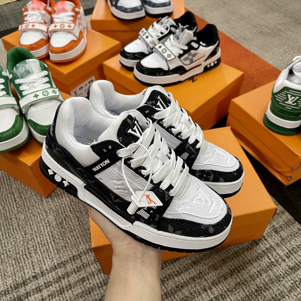 Giày thể thao/sneaker nam cổ thấp logo Louis Vuitton LV cao cấp đủ màu trắng phối đồ thời trang full box hộp bv