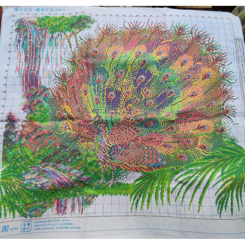 Tranh thêu chữ thập chim công chưa thêu kt 86*76cm