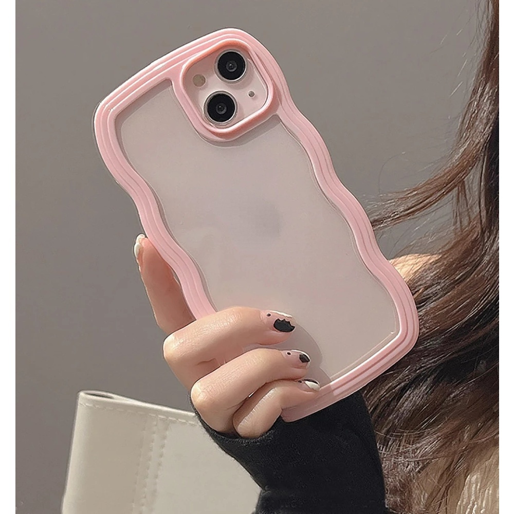 Ốp Điện Thoại Silicon Mềm Trong Suốt Màu Kẹo Trơn 2 Trong 1 Họa Tiết Sóng Biển Cho iphone 14 Pro Max 13 11 Pro Max 12 XR X XS