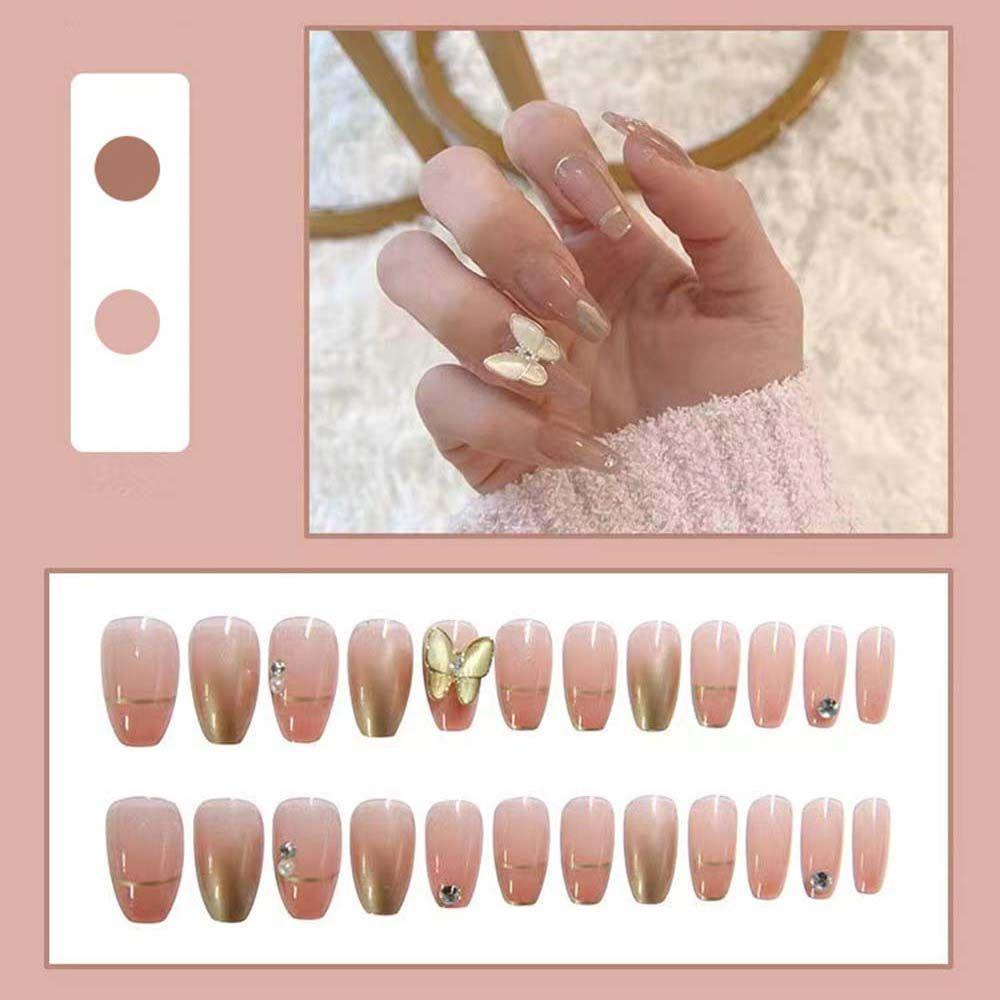 MIHAN1 Móng Tay Giả Trang Trí Toàn Diện Họa Tiết Bướm Thời Trang Cho Nữ
