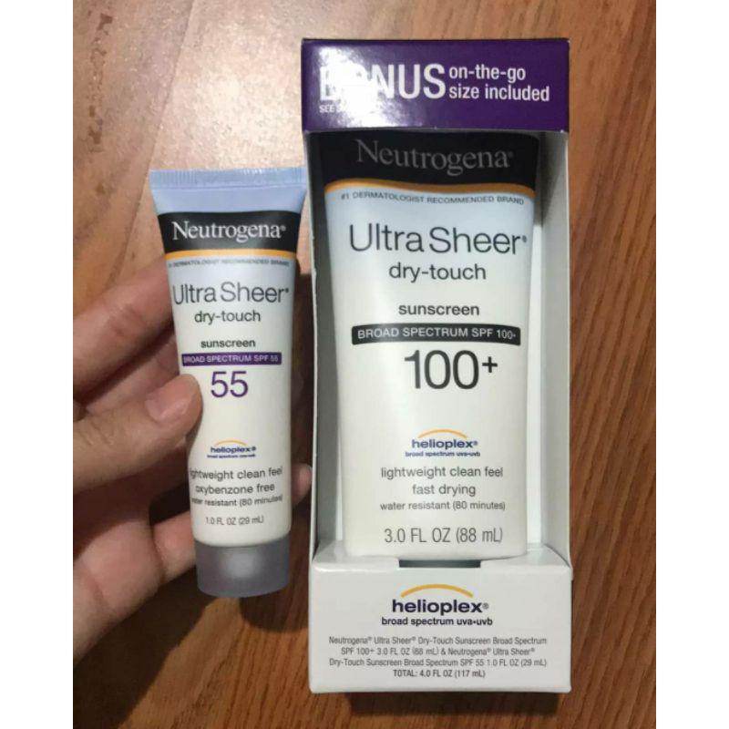 Kem chống nắng Neutrogena Ultra Sheer Dry Touch SPF 100+ 88ML (Kèm 1 tuýp cùng loại SPF 55+ 29ML)