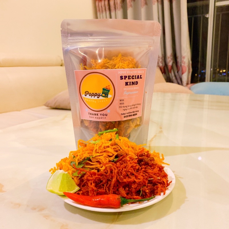 Khô gà khô bò ngon đồ ăn vặt POPPY món mix (lá chanh - bơ tỏi - khô-bò sợi) hàng cao cấp, túi zip 150g