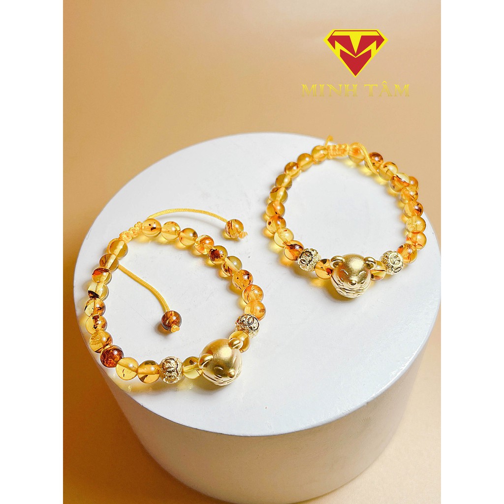 Vòng tay hổ #phách con giáp bạc mạ vàng cho bé-Minh Tâm Jewelry