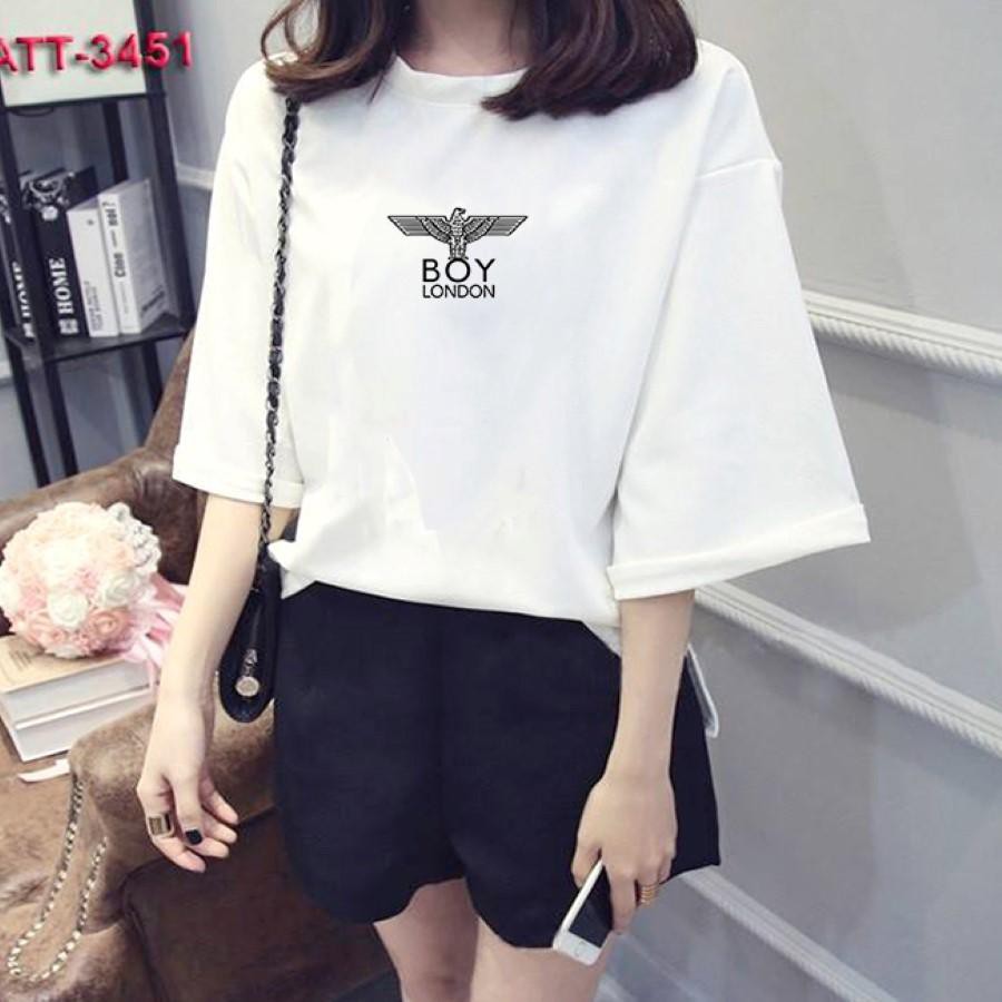 Áo thun nữ tay lỡ Hàn Quốc form rộng in hình boy london vài dày mịn TEEWOTL62