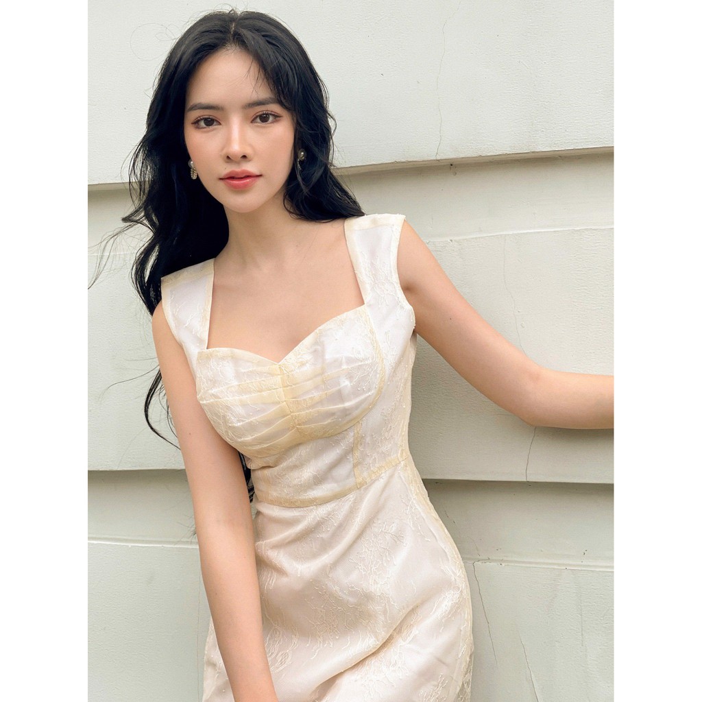 RECHIC Đầm Ngắn Emily Màu Be cổ vuông dáng váy chữ A hai lớp xếp ly ngực xinh xắn thanh lịch dạo phố | BigBuy360 - bigbuy360.vn