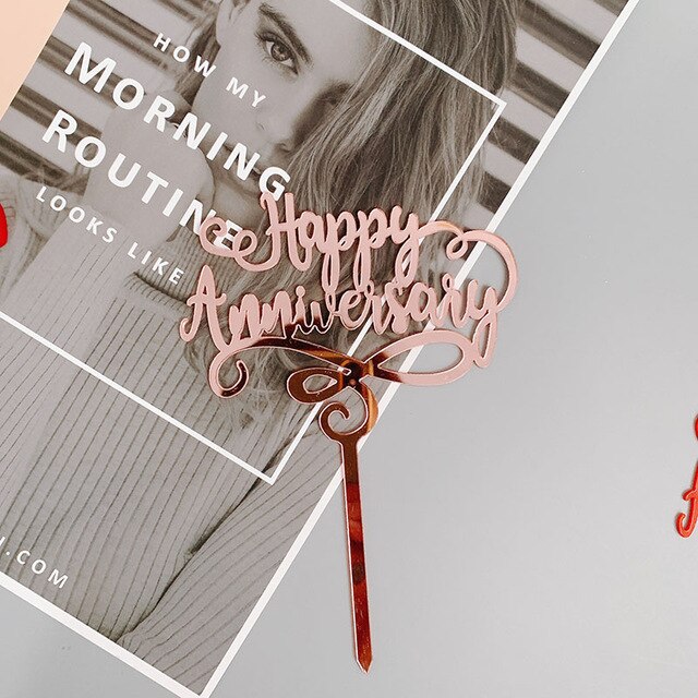 Phụ kiện chữ Happy Anniversary trang trí mặt bánh kem thủ công