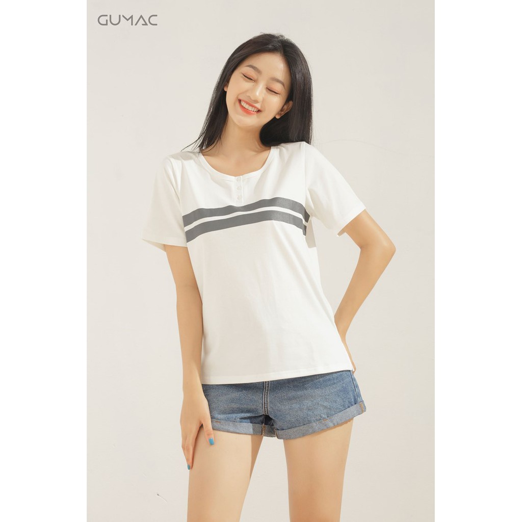 Áo thun nữ sọc 3 nút GUMAC ATA621