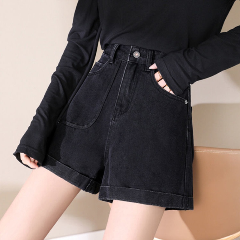 Quần short denim eo cao ống rộng năng động thời trang cho nữ