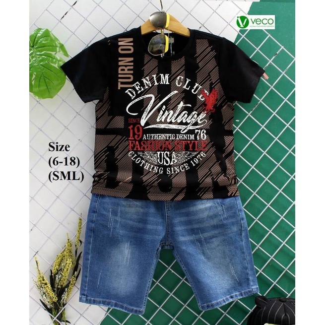 🩸Sét bộ jean + áo thun cho bé trai thương hiệu veco hàng vnxk