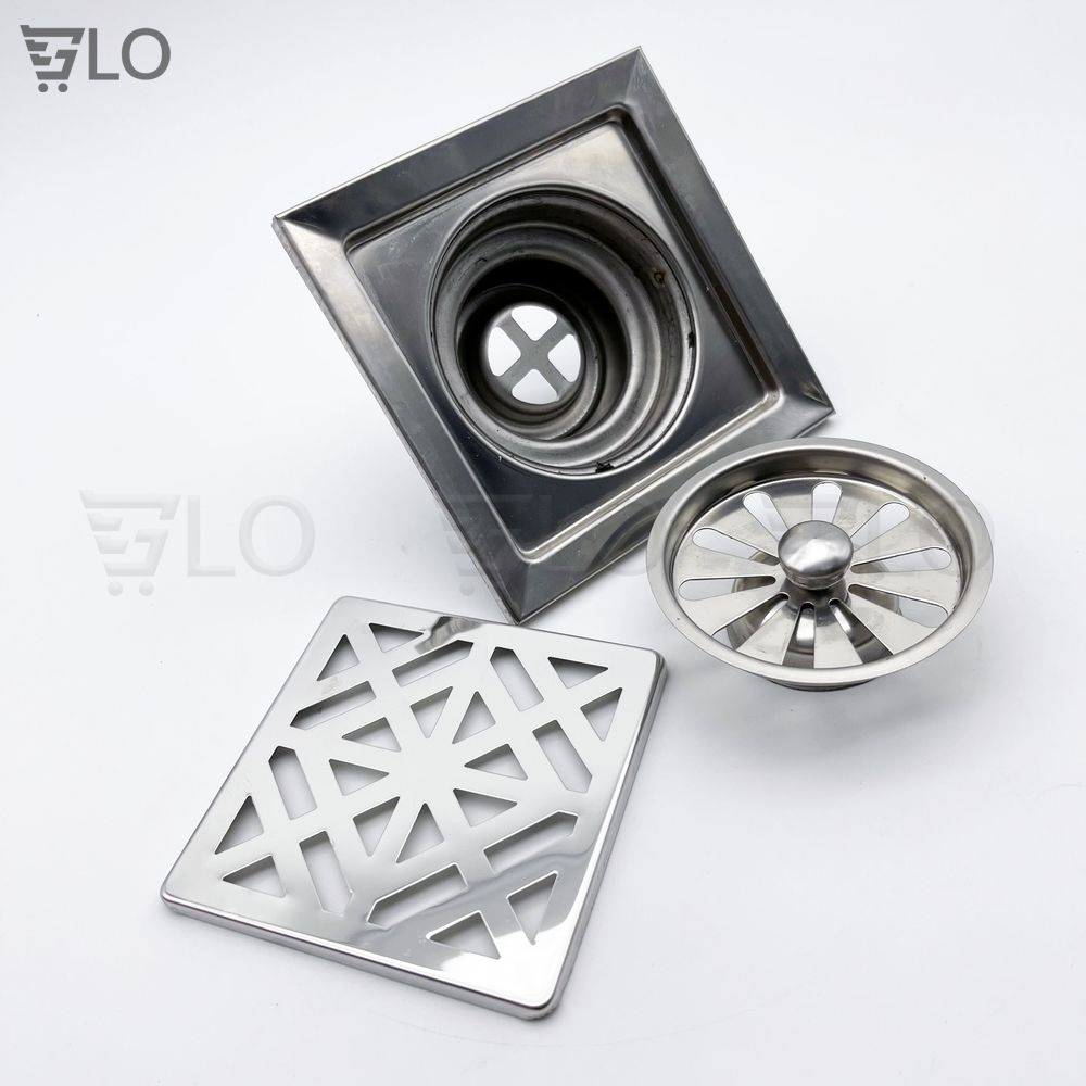 Ga Thoát Sàn Inox Lucky 12x12cm Kèm Lọc Rác Chống Hôi