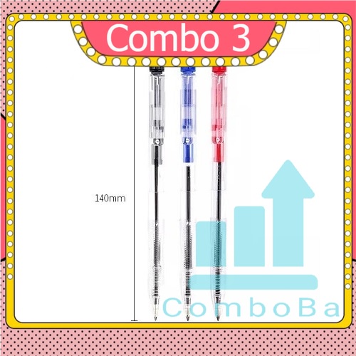 Combo 3 bút bi bấm ngòi 0.7mm BAOKE B14 viết trơn êm, mực ra đều liên tục sản phẩm chính hãng
