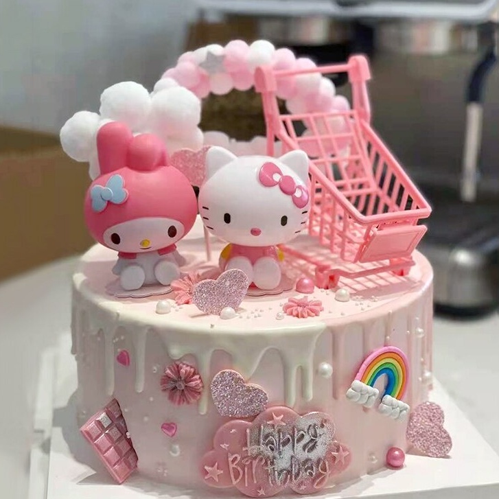 Phụ Kiện Trang Trí Bánh Kem Sinh Nhật Hình Hello Kitty Dễ Thương