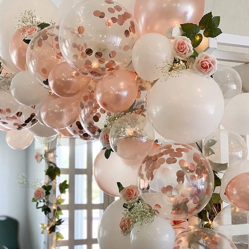 Set bóng bay trang trí màu hồng pastel macaron phong cách retro tây âu nữ tính